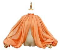 Cardigan Mujer Capa de boda gasa seda con mangas, chaqueta, bolero corto novia, chal, cuello alto botones(Orange)