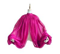 Cardigan Mujer Capa de boda gasa seda con mangas, chaqueta, bolero corto novia, chal, cuello alto botones(Pink 2)
