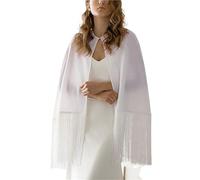 Cardigan Mujer Capa larga de gasa con borlas for novia, bolero, chal formal for baile graduación for mujer(White)