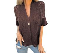 Cardigan Mujer,Cárdigan De Crochet para Mujer De Verano Abierto Al Frente Mangas Cortas Estilo Kimono Informal Holgado Estilo Bohemio De Punto con Cuello En V para Playa Capas Transparentes
