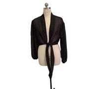Cardigan Mujer Chaqueta de boda gasa abullonada manga larga, bolero novia, capa formal(Black,M)