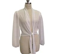 Cardigan Mujer Chaqueta de boda gasa abullonada manga larga, bolero novia, capa formal(WHITE,5XL)