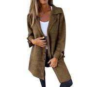 Cárdigan Mujer Chic Y Elegant Corto,Abrigo Mujer Invierno Chic Mi Long, Chaleco De Simple Botonadura Loungewear Manga Larga Revesada Abrigo Otoño Ligero Abrigos Color Sólido Diario Cardigan, café, L