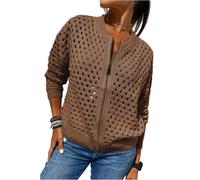 Cardigan Mujer con Bolsillos Elegante Rebeca De Vestir De Punto Chaqueta Mujer Entretiempo Fina Corto Trabajo Parka Ganchillo Otoño Moda Halloween 2#marrón L