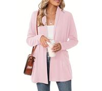 Cardigan Mujer Corto Elegante Rebeca De Vestir Colores Sólidos Chaqueta Mujer Entretiempo Fina con Bolsillos para Vestidos Parka Ligeros Otoño Casual Halloween 2#Rosa Claro M