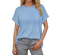 Cárdigan Mujer Corto Mujer Primavera y Verano Nuevo Cuello Redondo Casual Color Sólido Manga Corta Camiseta Suelta Frontera Europa y Estados Unidos Sexy Elegante Mujer, azul claro, XL
