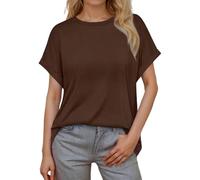 Cárdigan Mujer Corto Mujer Primavera y Verano Nuevo Cuello Redondo Casual Color Sólido Manga Corta Camiseta Suelta Frontera Europa y Estados Unidos Sexy Elegante Mujer, marrón, L
