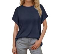 Cárdigan Mujer Corto Mujer Primavera y Verano Nuevo Cuello Redondo Casual Color Sólido Manga Corta Camiseta Suelta Frontera Europa y Estados Unidos Sexy Elegante Mujer, azul oscuro, S
