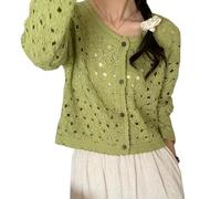 Cardigan Mujer Gant,Cárdigan De Crochet Hueco con Estampado Floral para Mujer con Botones Ligero De Manga Larga Tipo Bolero para Cubrir Vestidos Suéteres De Verano Tops Cortos Verde M