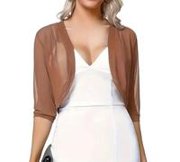 Cardigan Mujer Gant,Cárdigan De Gasa Transparente para Mujer Blusa Abierta Al Frente Top Corto Chaqueta Bolero De Manga 3/4 Vestido De Verano Transparente para Bodas Noche Informal Marrón Os