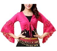 Cardigan Mujer Gant,Top De Danza del Vientre para Mujer con Borlas Y Monedas Brillantes Cárdigan Corto con Lazo En La Parte Delantera para Mujer Bolero De Encaje Top De Danza del Vientre para Festi