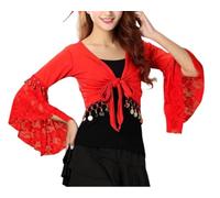 Cardigan Mujer Gant,Top De Danza del Vientre para Mujer con Borlas Y Monedas Brillantes Cárdigan Corto con Lazo En La Parte Delantera para Mujer Bolero De Encaje Top De Danza del Vientre para Festi