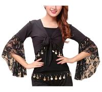 Cardigan Mujer Gant,Top De Danza del Vientre para Mujer con Borlas Y Monedas Brillantes Cárdigan Corto con Lazo En La Parte Delantera para Mujer Bolero De Encaje para Danza del Vientre para Festiva