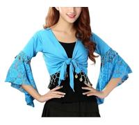 Cardigan Mujer Gant,Traje De Danza del Vientre Tribal para Mujer con Encaje Floral Mangas Acampanadas 3/4 Top Cruzado con Cuello En V Nudo Anudado Chal De Vendaje Top Corto para Festivales Disfraz T