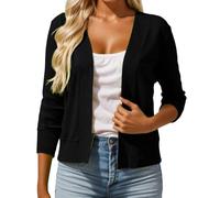 Cardigan Mujer Invierno Cárdigan Ligero de Encaje para Mujer Top Punto Mangas Chal clásico Prenda Femenina Ideal Vestir Capa Elegante (Black, L)