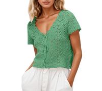 Cardigan Mujer Invierno Cárdigan Playero Verano Punto Encaje Transpirable Ligero Manga Corta Abertura Frontal clásico Femenino Elegante Informal Diario Oficina Vacaciones (Light Green, XL)