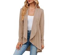 Cárdigan Mujer Largo Y Ligero,Chaqueta Mujer Media Temporada Gran Talla, Chaleco con Bolsillo Todos Los Días Loungewear Casual Versátil Abrigo Color Sólido Leger Abrigos Otoño Cardigan, caqui, S