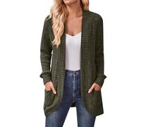 Cardigan Mujer Otoño Chaqueta Fina Mujer Mangas Largas Unicolor Cardigan Corta Rebeca Ancho Ligero Casual Verano Calada Ropa 2#Verde del ejército M