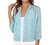 Cardigan Mujer Otoño Chaqueta Mujer Primavera Talla Grande Invierno Rebeca Verano Cardigan Unicolor Mangas Largas Calada Lana Encaje Ropa 2#Azul Cielo XXL