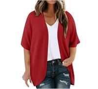 Cardigan Mujer Verano,Cárdigan de Manga Corta de Gofre Casual Color Sólido Bolero de Frente Abierto Transparente Holgado Chaquetas Cortos Fino Cárdigan Cover Up Talla Grande