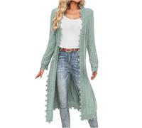 Cardigan Mujer Verano,Cárdigan Largo de Otoño Ligero con Abertura Frontal para Mujer Tejido Mangas Larga Encaje para Playa Tops de Punto Elegante Extragrandes para Sal Primavera