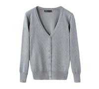Cárdigan Mujeres Chaqueta de Punto Básico de Manga Larga con Botones Rebecas Gris L