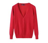 Cárdigan Mujeres Chaqueta de Punto Básico de Manga Larga con Botones Rebecas Rojo L