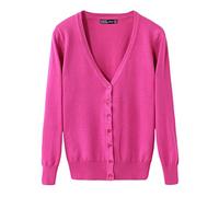 Cárdigan Mujeres Chaqueta de Punto Básico de Manga Larga con Botones Rebecas RoseRojo XL