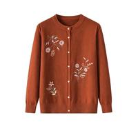 Cárdigan Mujeres Mayores y Mediana Edad, Cuello Redondo, Botones, Suéter, Bordado Floral, Cálido, Suave, Manga Larga, Jersey, Tops, Abrigo, Mother Wear, Caramelo, XL
