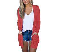 Cárdigan Negro Elegante para Mujer 2025 Tallas Grandes Cárdigan Largo con Bolsillos Chaqueta ligera y Fina Chaqueta Medio- Chaquetas de Verano Tejido Largo Chaquetas de Otoño Invierno Elegante de Lana