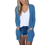 Cárdigan Negro Elegante para Mujer 2025 Tallas Grandes Cárdigan Largo con Bolsillos Chaqueta ligera y Fina Chaqueta Medio- Chaquetas de Verano Tejido Largo Chaquetas de Otoño Invierno Elegante de Lana