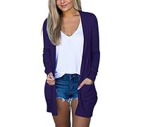 Cárdigan Negro Elegante para Mujer 2025 Tallas Grandes Cárdigan Largo con Bolsillos Chaqueta ligera y Fina Chaqueta Medio- Chaquetas de Verano Tejido Largo Chaquetas de Otoño Invierno Elegante de Lana