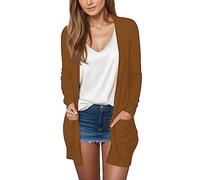 Cárdigan Negro Elegante para Mujer 2025 Tallas Grandes Cárdigan Largo con Bolsillos Chaqueta ligera y Fina Chaqueta Medio- Chaquetas de Verano Tejido Largo Chaquetas de Otoño Invierno Elegante de Lana