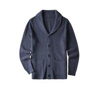 Cardigan para Hombres, Bufanda, Collar, Botones sólidos de Cable, Ropa para Hombres de otoño e Invierno_Navy_Small