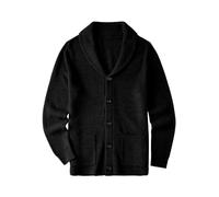 Cardigan para Hombres, Bufanda, Collar, Botones sólidos de Cable, Ropa para Hombres de otoño e Invierno_Black_XX-Large