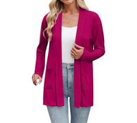 Cárdigan para mujer, cárdigan abierto con bolsillos, casual, manga larga, ligero, holgado, suave, para otoño e invierno, cálido para mujer, Rojo De La Sandía, L