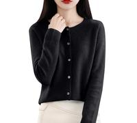 Cárdigan para mujer, cárdigan corto, ligero, elegante, manga larga, clásico, cuello redondo, abrigo de punto con botones para primavera y verano, Negro , L