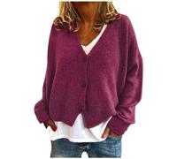 Cárdigan para mujer, cárdigan rojo para mujer, cómodo y holgado, cuello en V, abrigo de manga larga, color sólido, frente abierto, suéter de punto versátil, hot pink, XXL