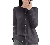 Cárdigan para mujer, jersey de punto ligero, manga larga, elegante, manga larga, cuello redondo, cárdigans ligero, bolero, chaqueta con botones, chaqueta suave sobre vestido superior, cárdigan de