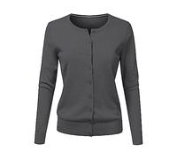 Cárdigan para mujer, suéter ligero con botones, manga larga, cuello redondo, cárdigan de punto para otoño e invierno, suave, color sólido, casual, elegante, gris oscuro, 3XL