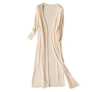 Cardigan para mujer, verano, fluido, kimono para mujer, largo, gasa, abrigo refrescante, abrigos sueltos, ropa de color liso, ropa informal, para casa, cardigan diario, blusa, beige, M