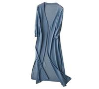 Cardigan para mujer, verano, fluido, kimono para mujer, largo, gasa, abrigo refrescante, abrigos sueltos, ropa de color liso, ropa informal, para casa, cardigan diario, blusa, azul, L