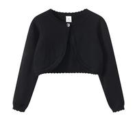 Cárdigan para niñas, cárdigan escolar, bolero liso, chal, manga larga, jersey con un botón, suéter de punto, abrigo tipo vestido con ribete de encaje para niñas, edad Reino Unido 1-14 años, Negro, 13