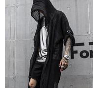 Cárdigan plisado con capucha para hombre con influencia gótica, diseñado para DJs de discotecas y entusiastas de la ropa urbana (S negro)