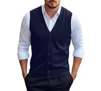 Cárdigan sin mangas para hombre, chaleco de punto con botones, chaleco de punto para hombre, cuello en V, cuello en V, sin mangas, cárdigan clásico, cierre de botón frontal con bolsillos delanteros