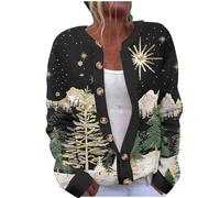 Cardigan Sweaters for Women Button Down with Xmas Prints Cute Sweater Knitted Clothes Casual Chunky Pullover Tops