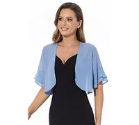 Cárdigan tipo bolero de gasa suave con frente abierto para mujer, manga 3/4, para vestido de noche, Azul (Dusty Blue), S