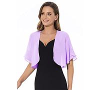 Cárdigan tipo bolero de gasa suave con frente abierto para mujer, manga 3/4, para vestido de noche, Lavanda, XXL