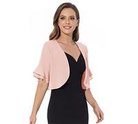 Cárdigan tipo bolero de gasa suave con frente abierto para mujer, manga 3/4, para vestido de noche, Rosa Rojo, M