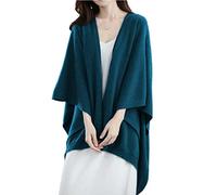 Cárdigan tipo chal para mujer, talla grande, 100 % lana merino, poncho para otoño e invierno, abrigo abierto, Azul oscuro, talla única